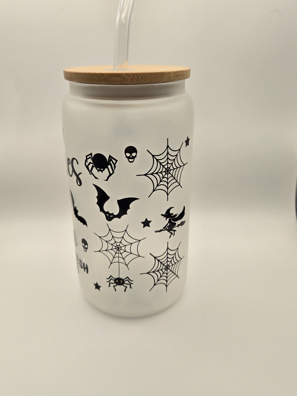 Witches Brew Frosted Glass Jar with Bamboo Lid - White - Picture 2 of 4